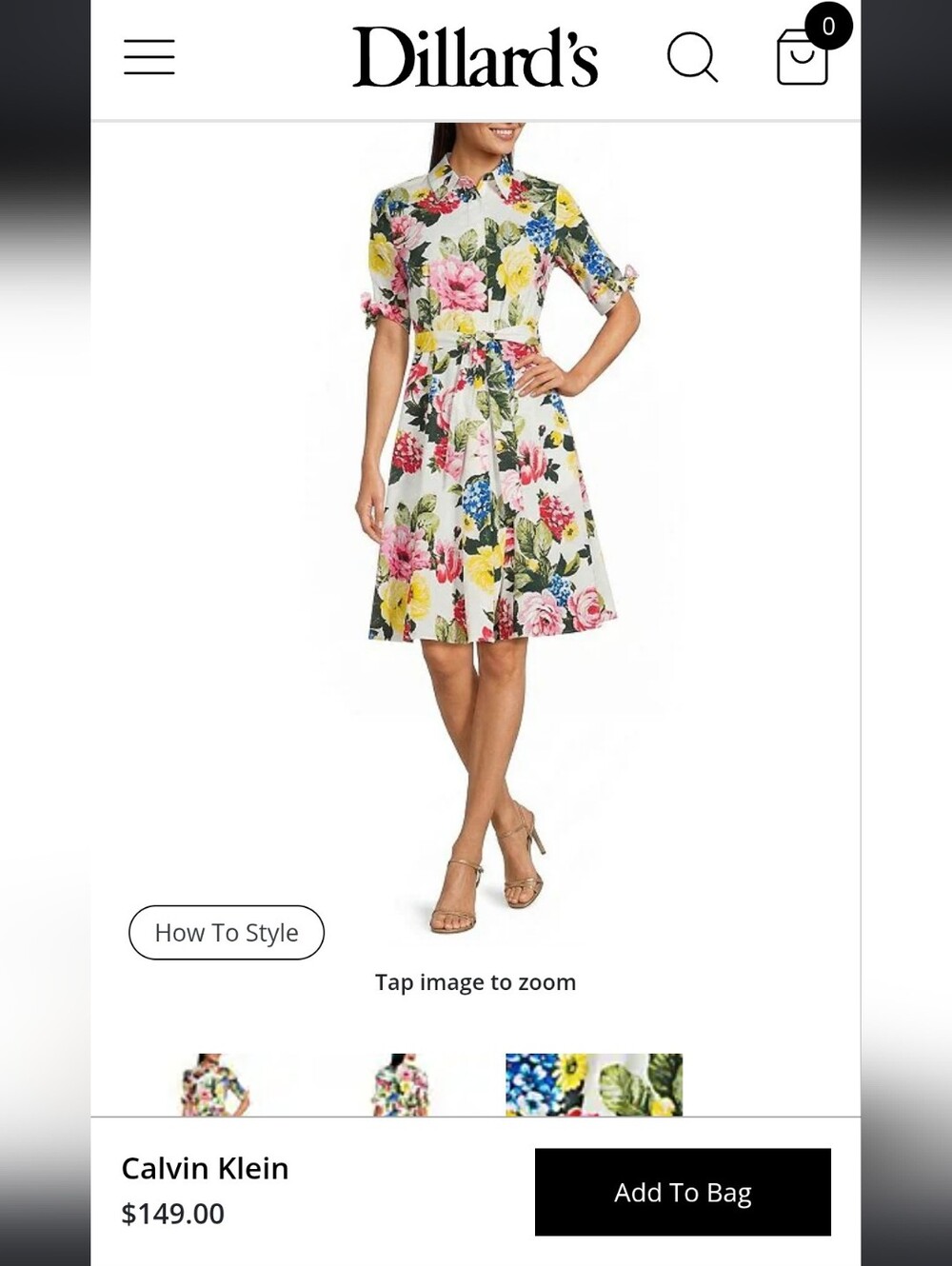 Calvin Klein Floral Button-Front Shirt Dress with Tie Waist w TAGS!